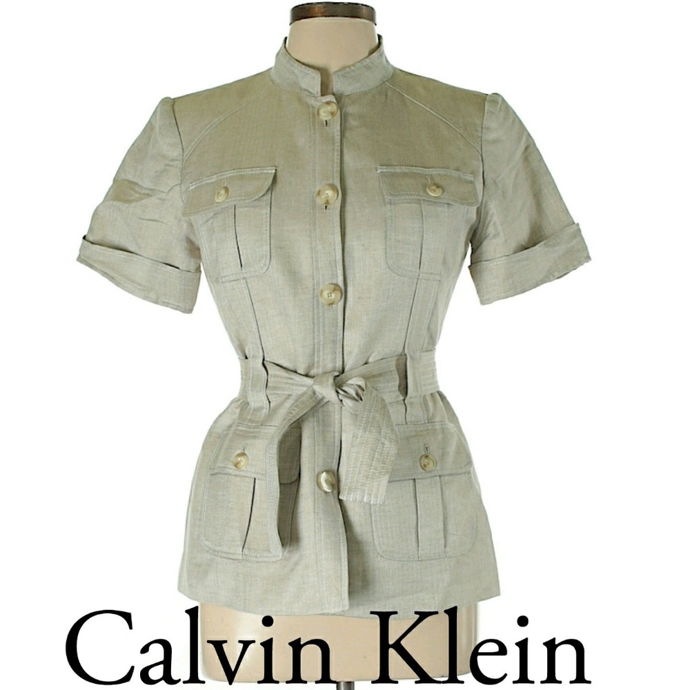 Calvin Klein •Belted Jacket •Medium •Linen Blend